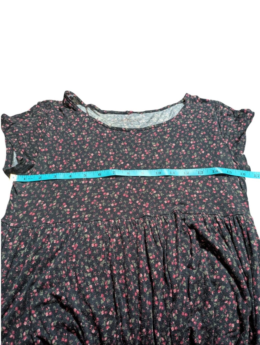 Women’s Medium Black Pink Floral Babydoll Dress Short Sleeve Casual Flowy - Picture 5 of 6